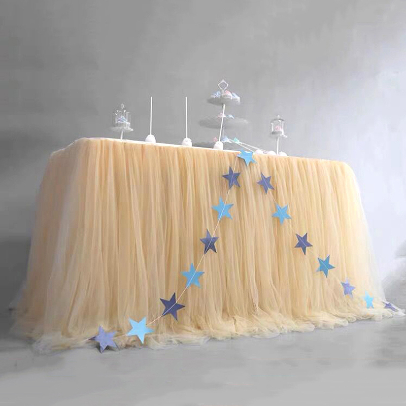 Jupe de Table en Tulle rose et blanc pour fête de mariage, décorations pour la maison, anniversaire, café, réception-cadeau pour bébé, 221109