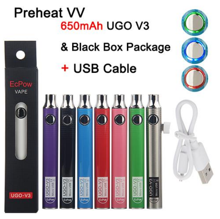 EVOD UGO V3 UGO-VII 510 Батарея испарителя 650 мАч Батарея Vape Pen OEM Регулируемое напряжение Пользовательский логотип