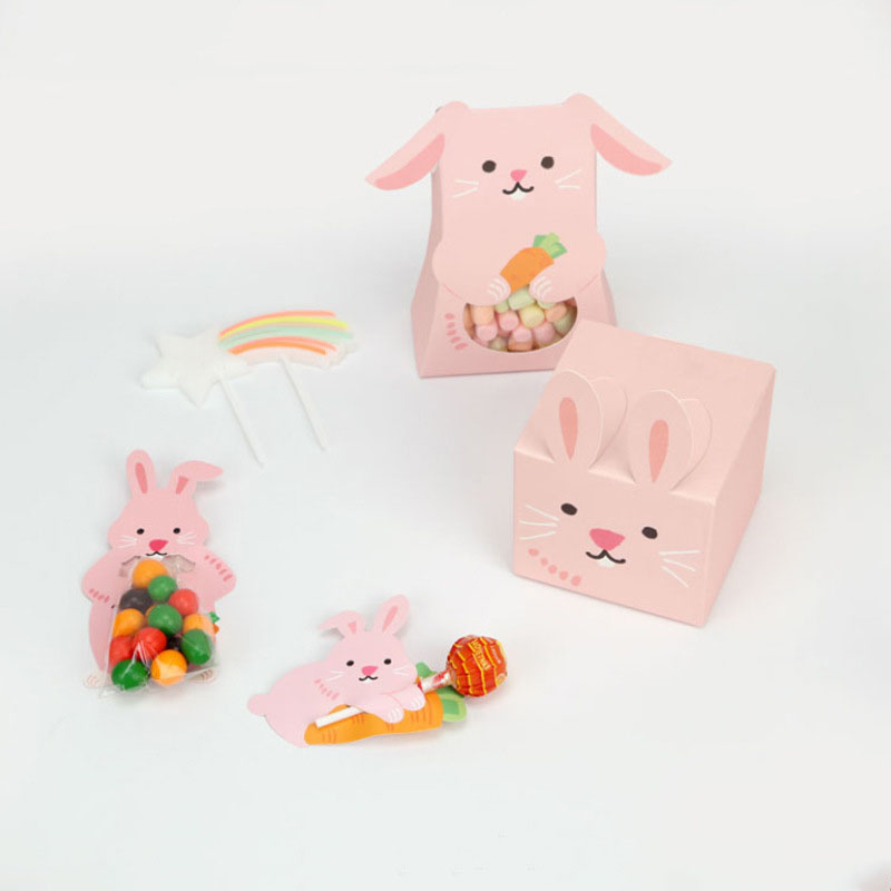 Cute Rabbit/Bear Candy Box 9x9x9cm Square Paper Baking Biscuit Packaging Boxes Wedding Party Favor Cookies Gift Container