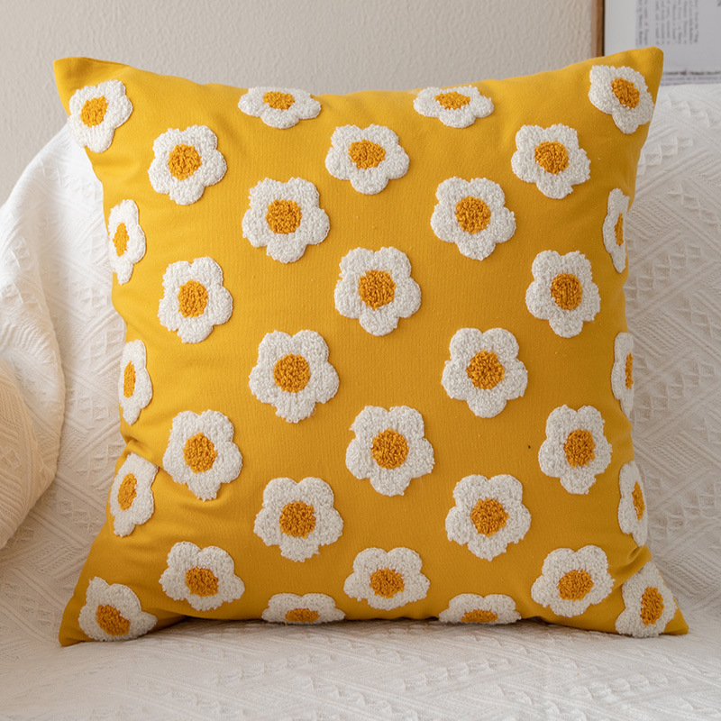 Taie d'oreiller doux confortable coton toile broderie flore housse de coussin 30x50cm étui jaune Zigzag Sham pour salon 221109