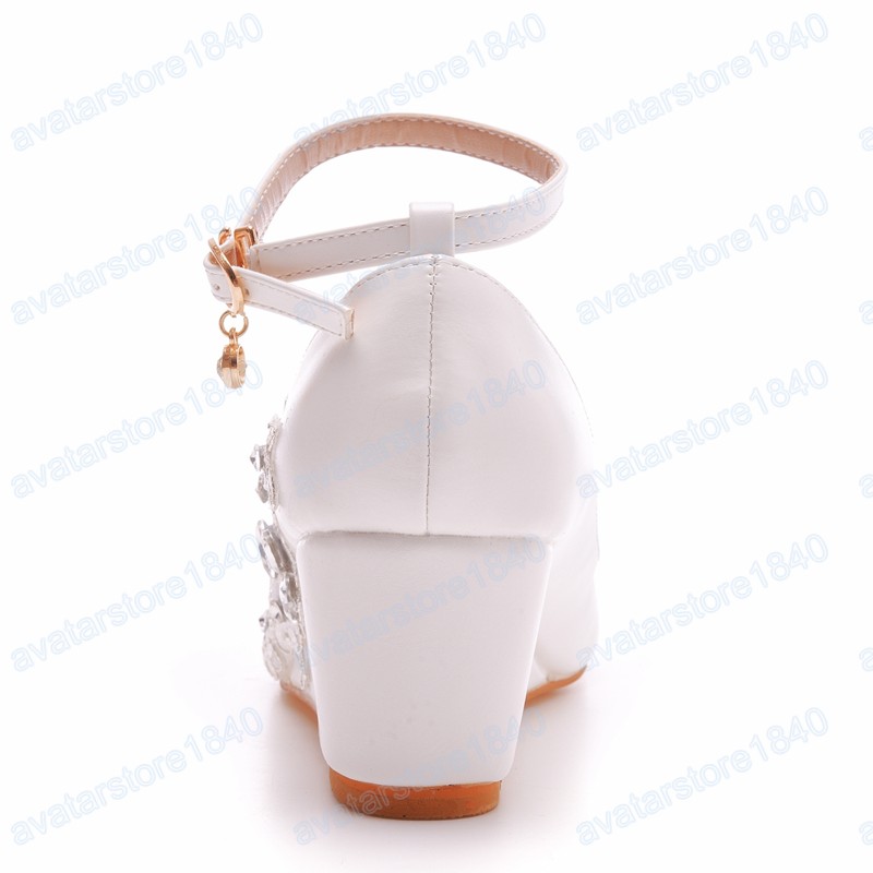 Mulheres shinestone White Lace Wedding Shoes Wedges 5 cm de altura Torno