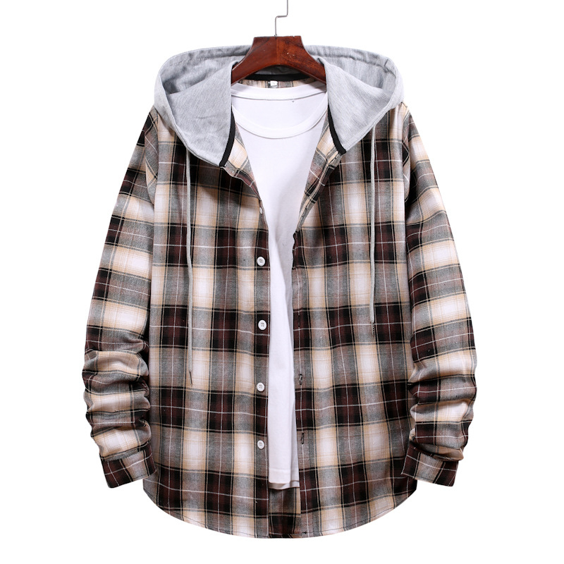 남자 캐주얼 셔츠 긴 슬리브 까마귀 재킷 격자 무늬 버튼 다운 플란넬 느슨한 셔츠 플러스 사이즈 패션