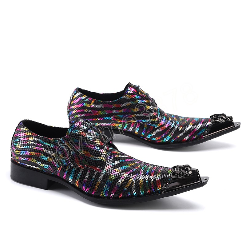 영국 패션 메탈 뾰족한 발가락 스트라이프 정품 가죽 남성 드레스 신발 사업 공식 브로그 신발 남자 옥스포드 신발