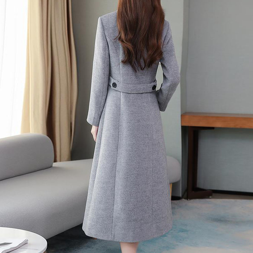 Kvinnors ullblandningar Coat Fashion Spring och Winter Woolen Swing Long Women Thicken Lapel Slim Monterad Overcoat Kvinnlig yttre 221110