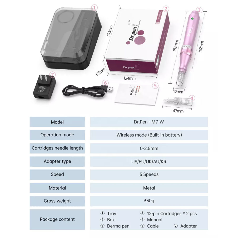 Kit pistole tatuaggi Dr Pen Ultima M7 con 10 aghi professionali Derma Nanoneedles Tatoo Machine Mesotherapy Plug in Model Tools 221110