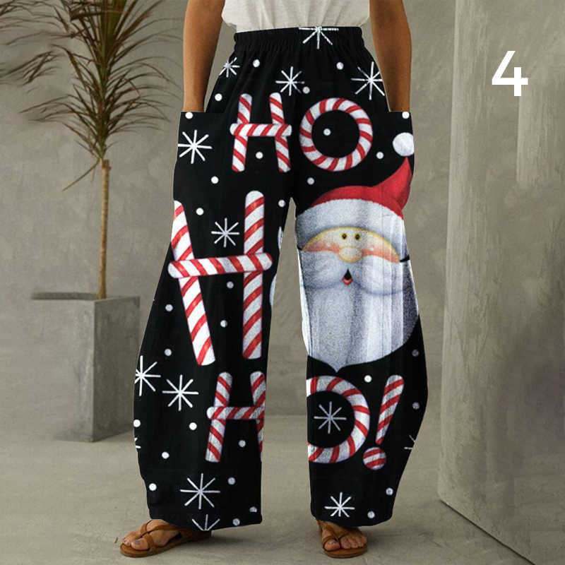 Pantalons pour femmes Capris Femmes Noël Poches Lâches Bas Décontractés Pantalon Large Jambe Droite Pantalon De Jogging Taille Haute Bloomer 5XL Y2211