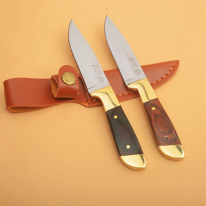 Hot G1112 Survival Straight Knife 440C Satin Drop Point Blade Full Tang Wood Handle Outdoor Camping Hiking Fishing Hunting Knives with Leather Sheath