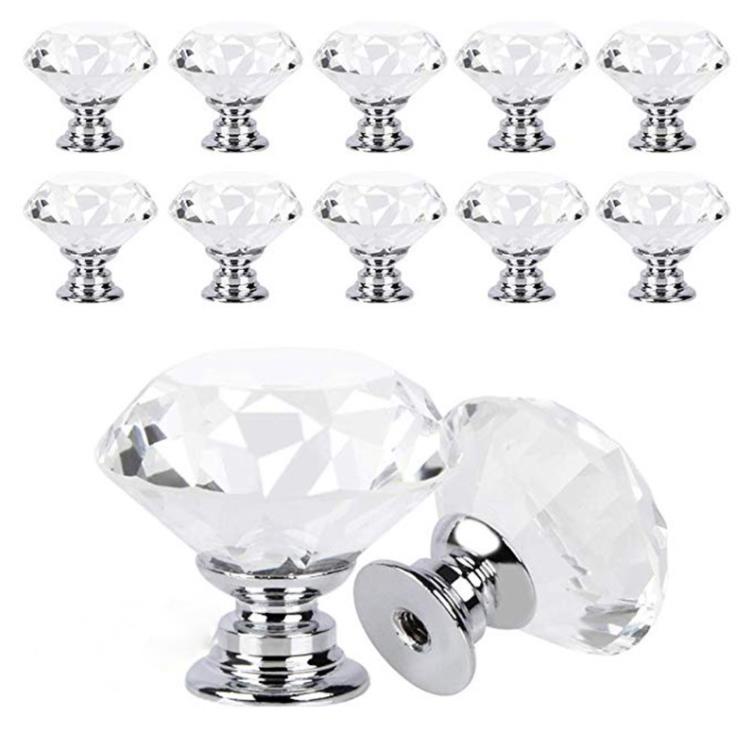 30mm Diamond Crystal Glass Door Knobs Drawer Cabinet Furniture Handle Knob Screw Furniture Accessories SN154