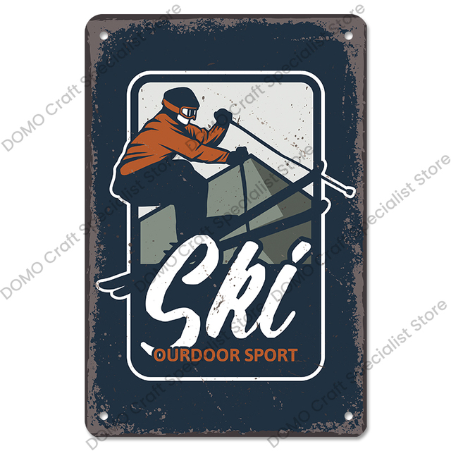 Alpine Skiing Metal Painting Plate Retro Mountain Extreme Sports Snowboards Metal Tin Sign for Ski Club Bar Pub Wall Decor 20cmx30cm Woo