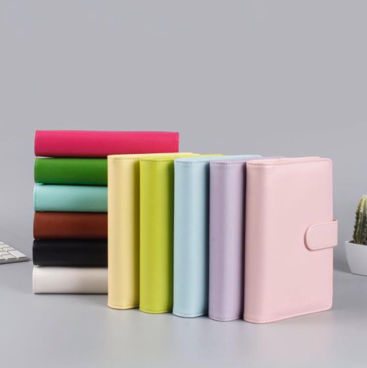 A6 Binder Case 6 F￤rger Portable Notepad Hand Ledger Notebook Pu Shell Macaron Color Office Stationery Gift SN161