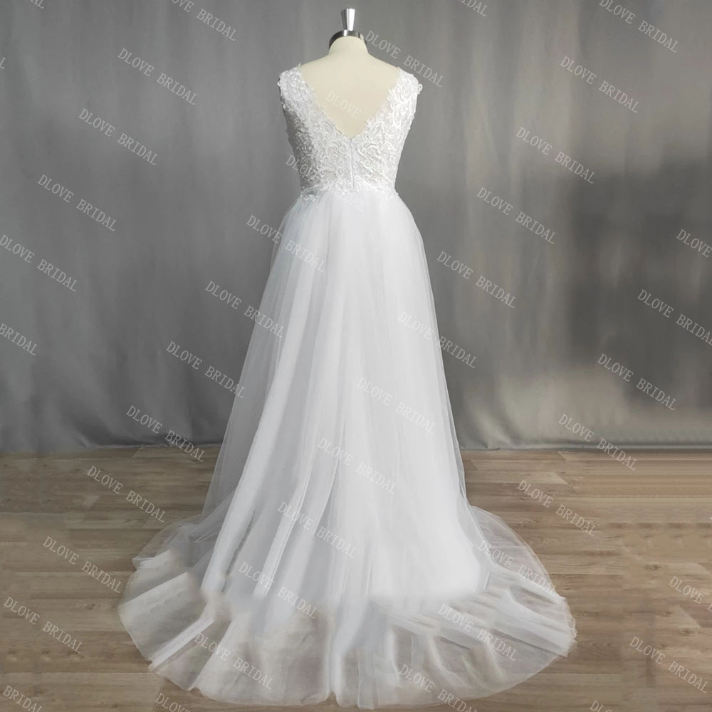 Prawdziwy obraz Elegancka koronkowa sukienka ślubna bez rękawów 2022 A-line Aplikacje ślubne suknia ślubna vestido de novia