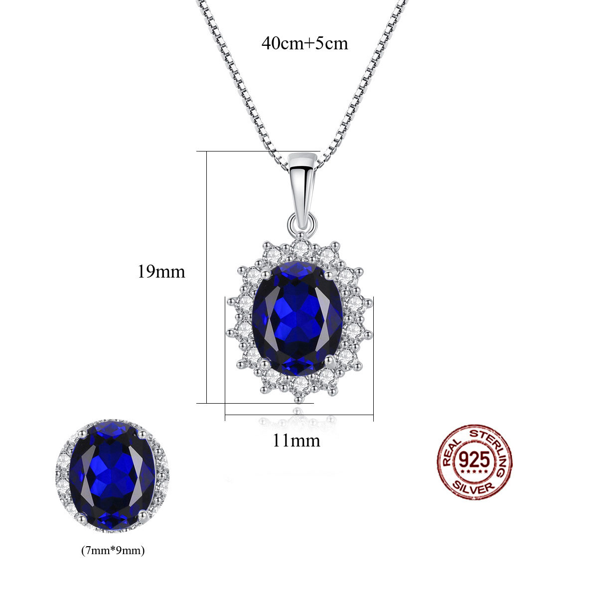 Collier de mariage en argent sterling 925 avec topaze bleue unique pour femme - Collier classique en diamant de forme ovale