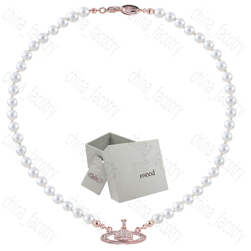 Parelsnoer Saturnus Kralen Hanger Mode Vrouwen Diamanten Ketting Paar Sieraden Cadeau Met verpakking box200W