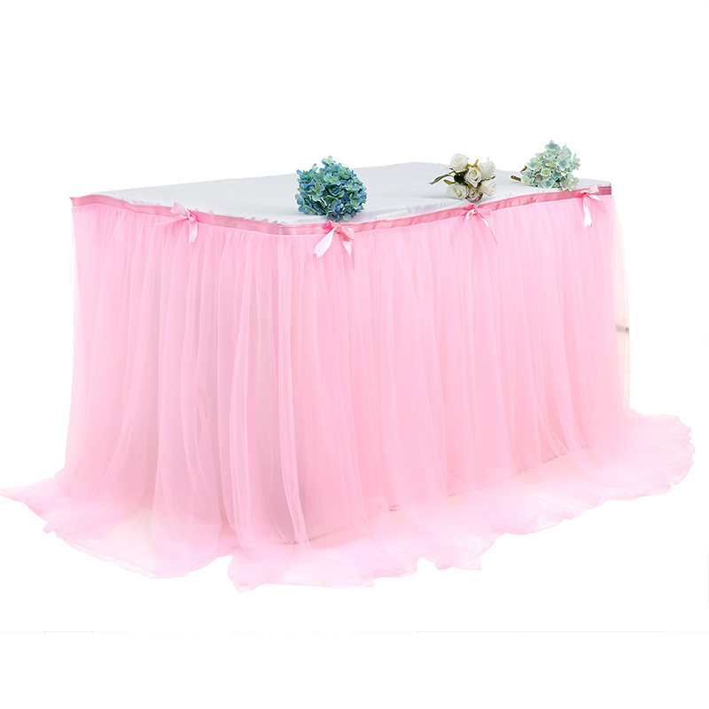 Jupe de Table en Tulle rose et blanc pour fête de mariage, décorations pour la maison, anniversaire, café, réception-cadeau pour bébé, 221109