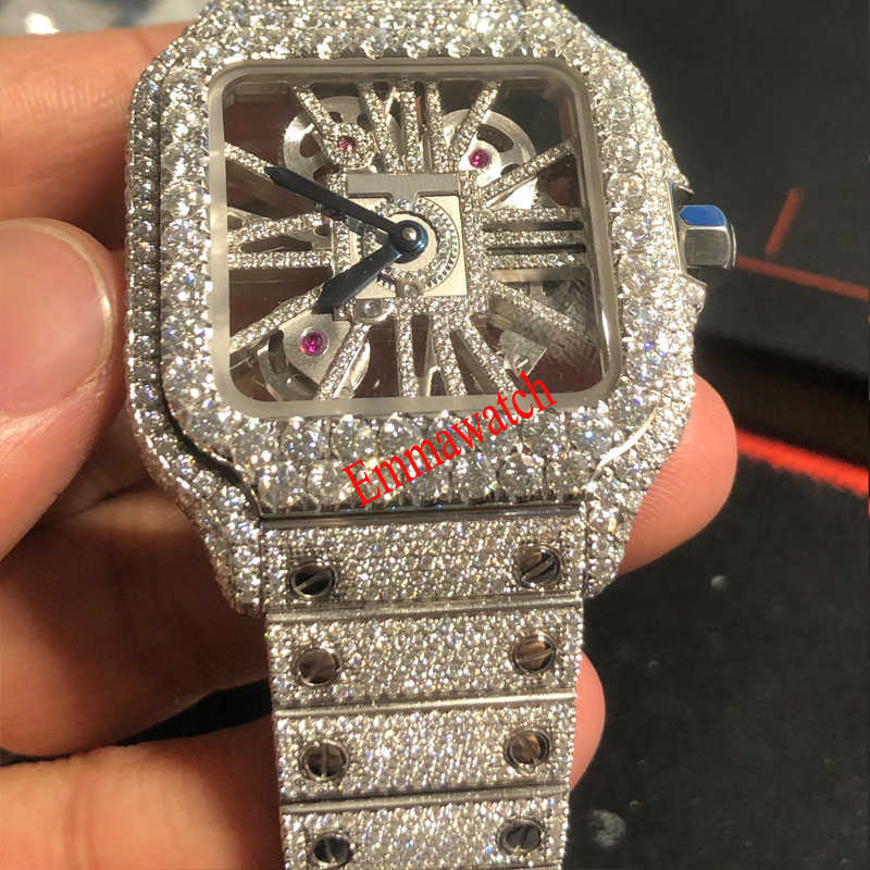 Orologi da polso Nuova versione VVS1 Orologio con diamanti Orologio in oro rosa misto Sier Skeleton PASS TT Movimento al quarzo Top Uomo Luxury Iced Out S296g