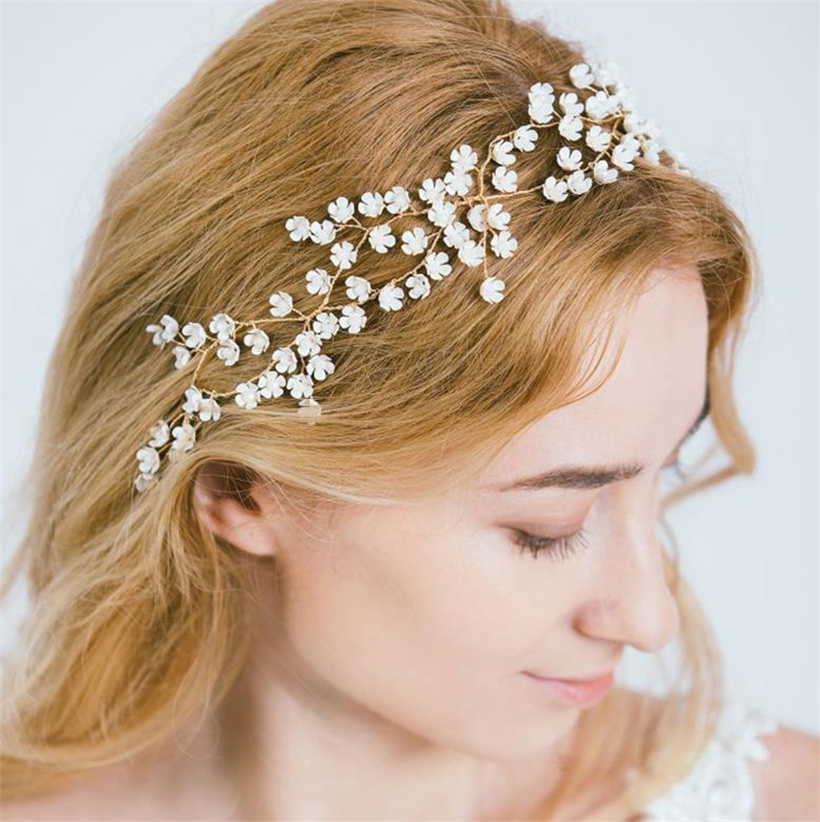 Vintage Hochzeit Braut Blumenblumenstirnband Prinzessin Krone Tiara Kristall -Strass -Perlen Kopfstücks Festzug Kopfschmuck Schmuck Schmuck