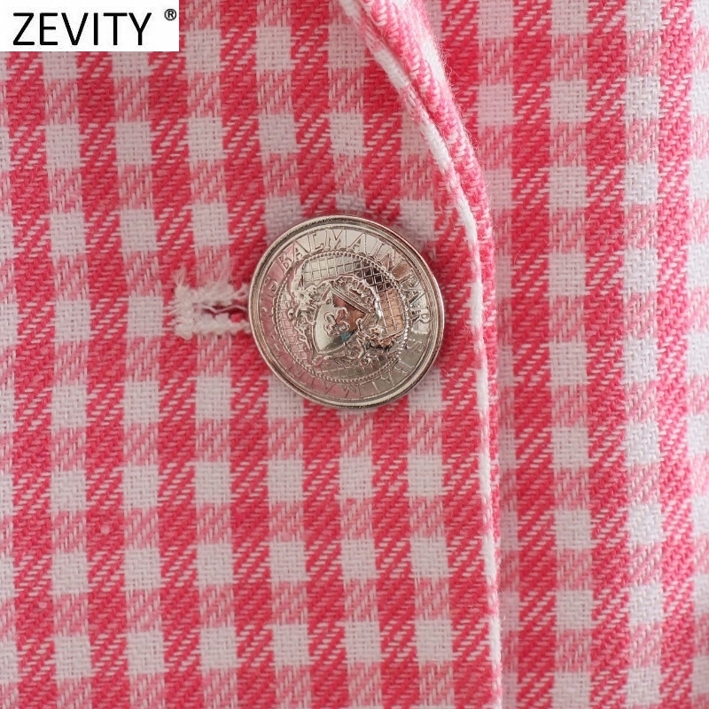 Kvinnors kostymer blazers zevity kvinnor vintage grön rosa houndstooth plädtryck blazer kappa kontor damer dubbel bröstkärnan chic smala toppar ct726 221110