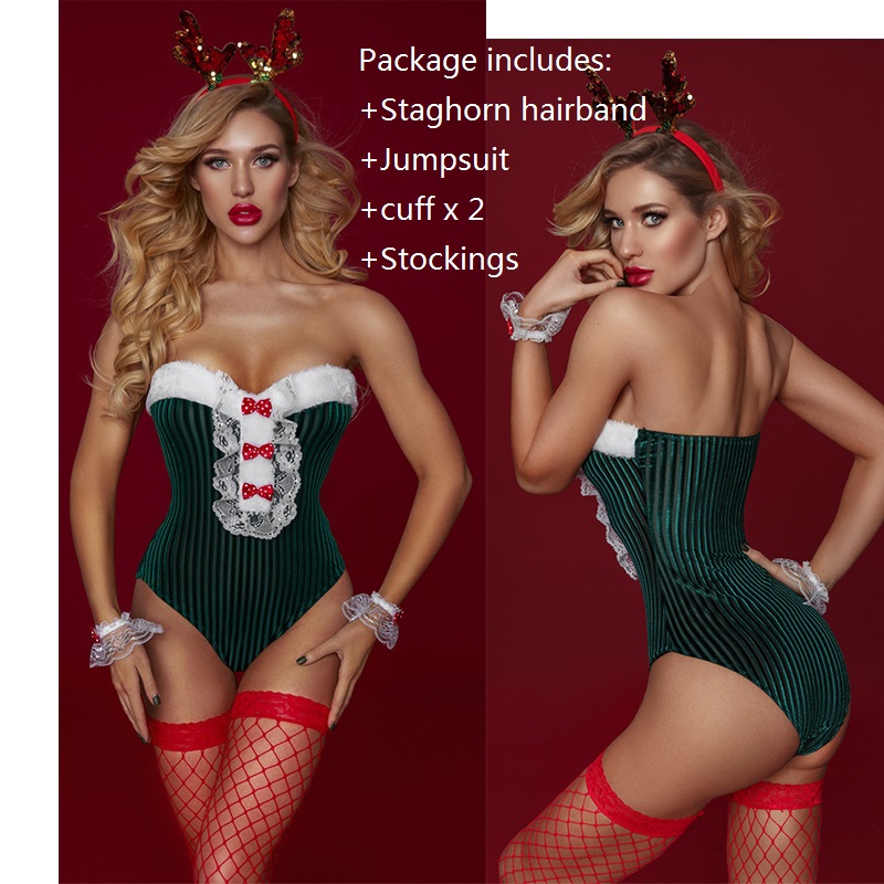 4pack Set Tartan Print Fuszy Trim Plush Sexy Christmas Lingere Set для женского клетчатого бюстгальтера и юбки Santa Sleendwear Roleplay Roleplay