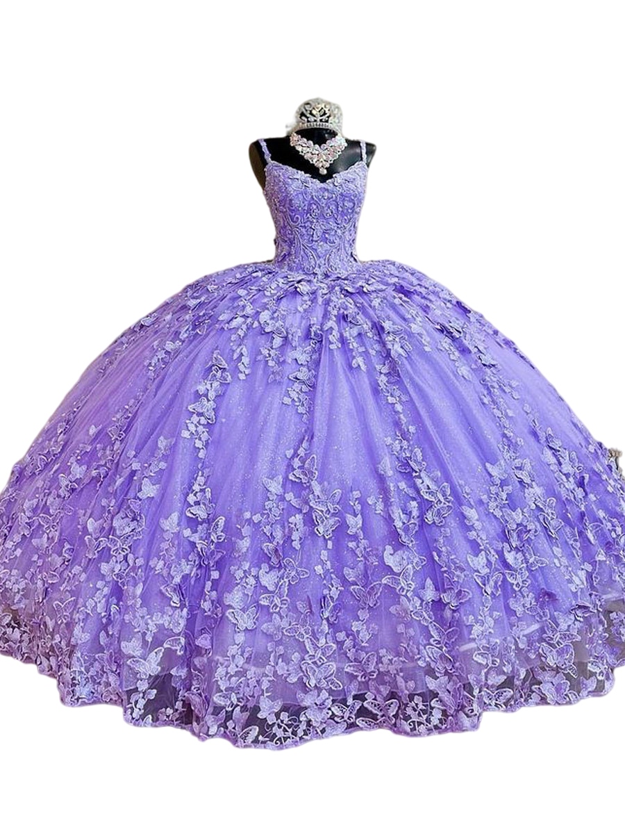 Lilac Lavender Princess Quinceanera فساتين مع ملف Cape Cape Butterfly Lacest Prom Sweet 15 Dress Vestidos de 15 Anos