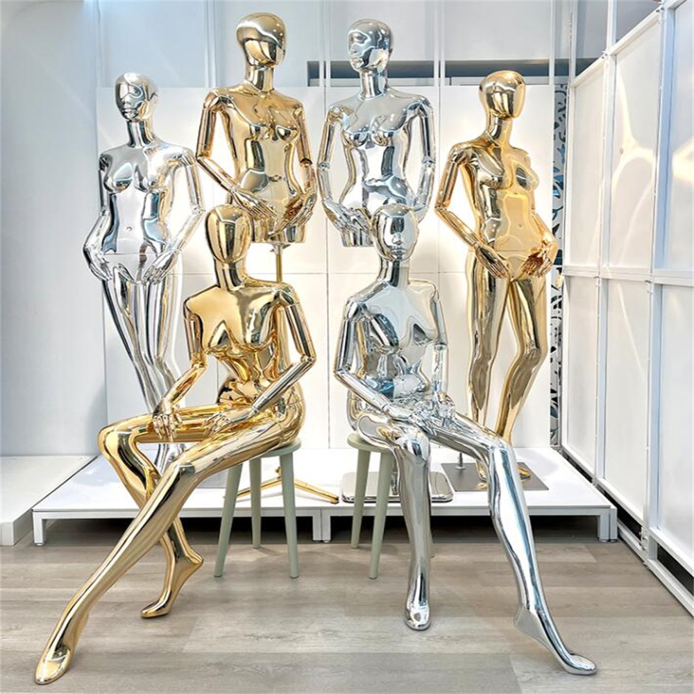 4style Whole Body Electroplating Female Hand Jewelry Packaging Mannequin Props Women Clothing Store Display Stand Sitting Posture Model E016