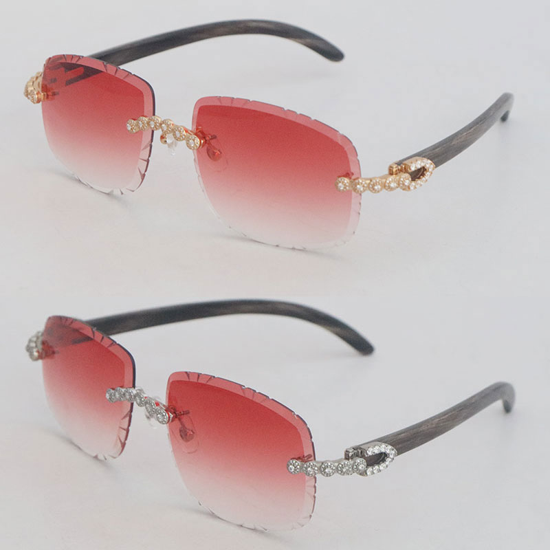 Luxury Moissanite Diamond Set Rimless Sunglasses Womans Womans Original Marble Buffalo Buffalo Men Vintage Vintage 762 Lens sculptés Bi324H