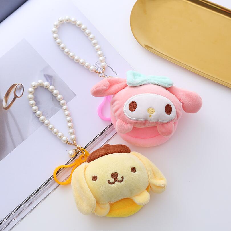 Japan Style Plush Dog Wallet Key Chain Jewelry with Beads Schoolbag Ornament Key Ring Kids Gifts Cirka 10 cm