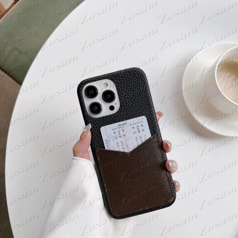 Luxury Leather Card Pocket Phone Case for iPhone 15 14 Plus 13 12 11 Pro Max X Xs Xr 8 7 Plus Premium Flower Letter Print Hard Back Shell Lychee Grain Cover