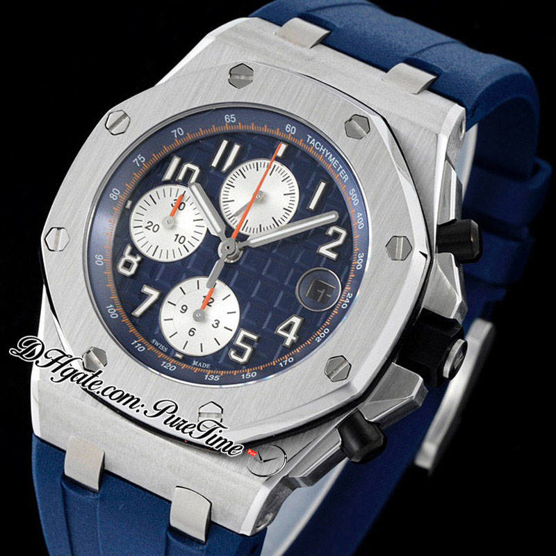 SF 2647 A3126 Automatische chronograaf herenhorloge 42 mm stalen kast Blauwe getextureerde wijzerplaat Zilveren subidiale rubberen band Horloges Super Editi222I