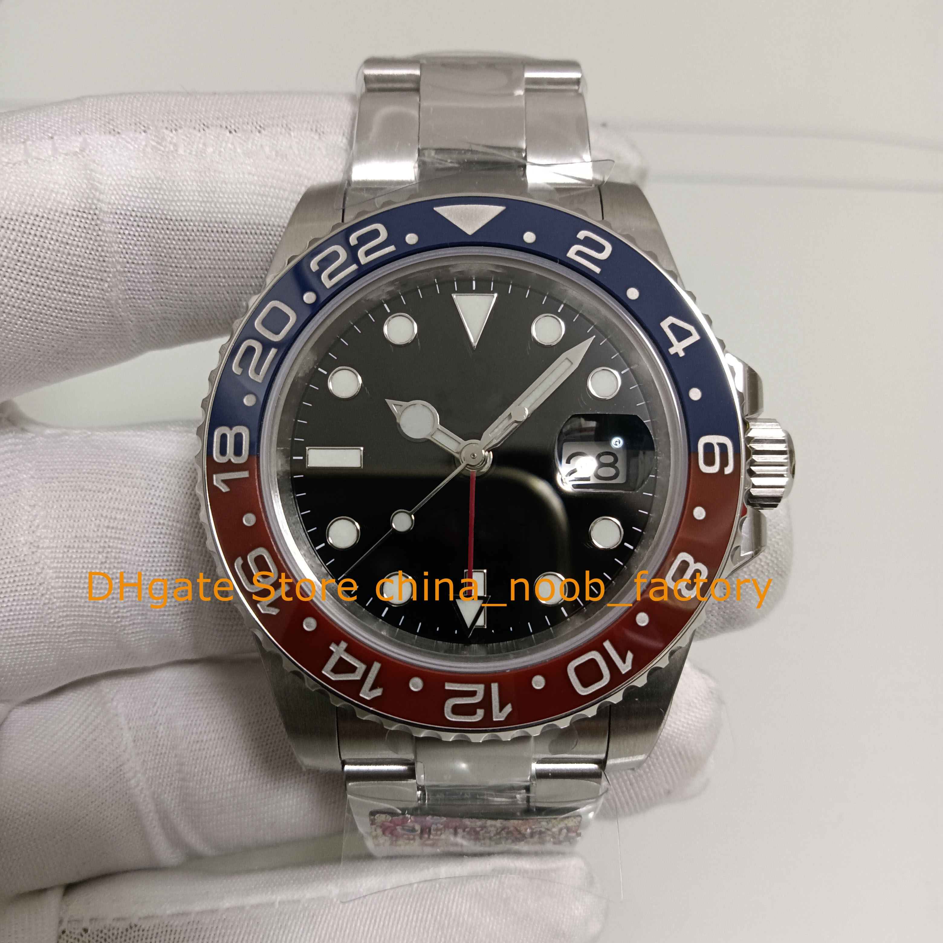 3 -stijl automatisch horloge heren 40 mm date zwarte wijzerplaat rood blauw lumineuze keramische bezel schoon cal.3186 Beweging Mechanisch 28800 Vph/Hz polshorloges horloges