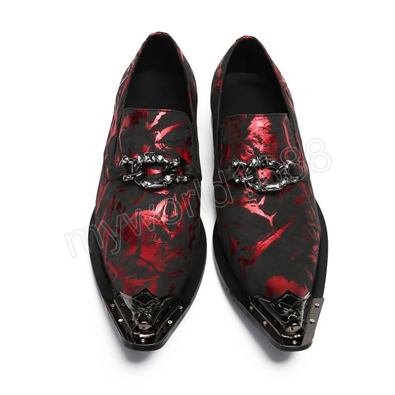 Echtes Leder Business Kleid Herrenschuhe Print Spitzschuh Rot Hochzeitsschuhe Metall Karriere Arbeit Loafer Schuh