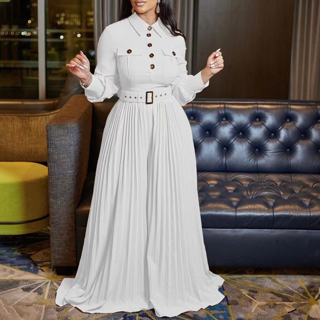 New Special Occasion Dresses Long Sleeve Casual Loose Pleated Wide Leg Trade Jumpsuit party C8504