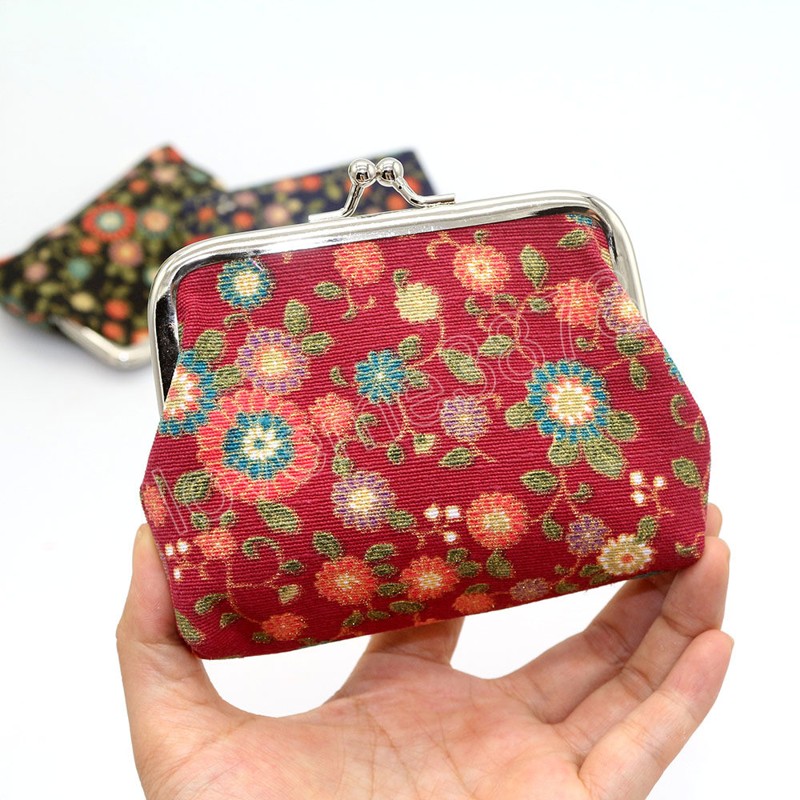 Vintage Women Printing Coin Purses Girl Hasp Wallet Mini Money Bag Ladies Clutch Change Purse Female Cotton Wallet Card Holder