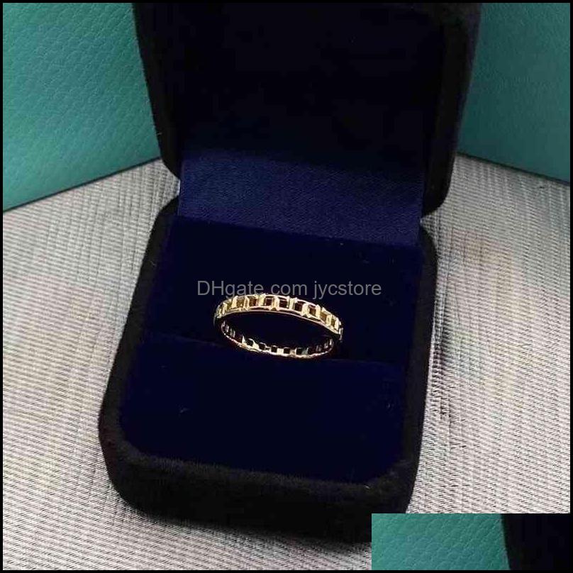 Pierścienie zespołowe Sprzedawanie Tiffy Home Roman Pierścień 925 Sterling Sier Plated 18K Gold wąska wersja gładka pusta krat