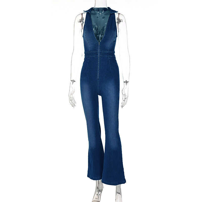 Damen-Overall, Strampler, Reißverschluss, ärmellos, V-Ausschnitt, hohe Taille, Jeans, einteiliger Overall, Leggings, Denim-Spielanzug, Overalls für Damen, Shorts