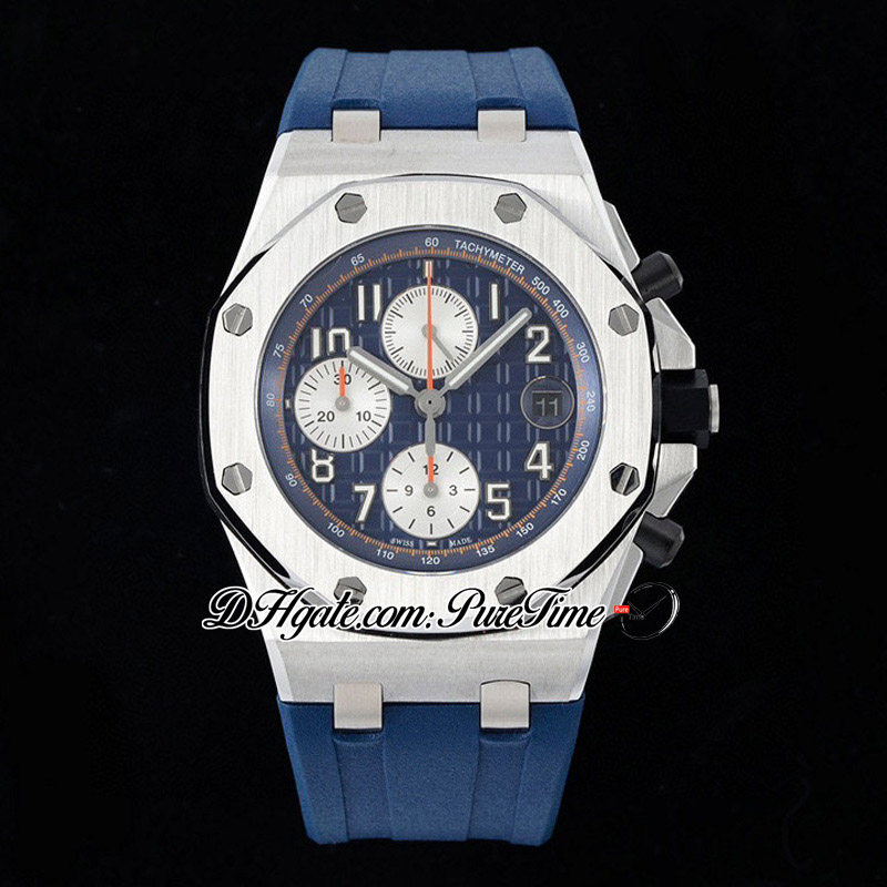 SF 2647 A3126 Automatische chronograaf herenhorloge 42 mm stalen kast Blauwe getextureerde wijzerplaat Zilveren subidiale rubberen band Horloges Super Editi2797