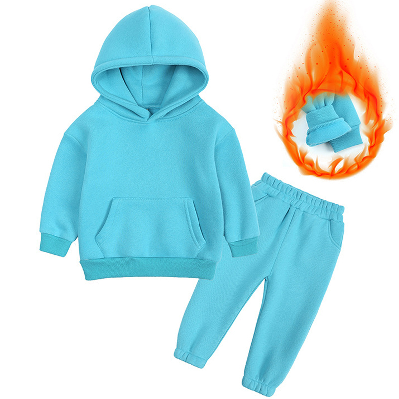 Set di abbigliamento 2-12 anni bambini di colore puro famiglia addensato tuta con cappuccio autunno e inverno a maniche lunghe in cotone sport il tempo libero 221110