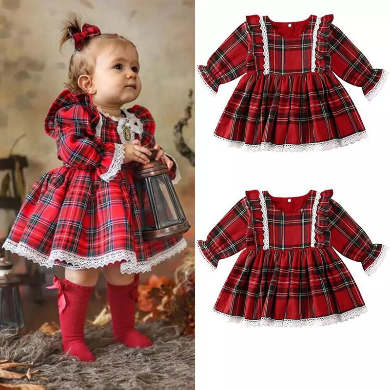 Girl's Dresses 6M-5 Years Christmas Dress For Girls Toddler Kids Red Green Plaid Bow Girl Xmas Party Princess Costumes Clothes 221110