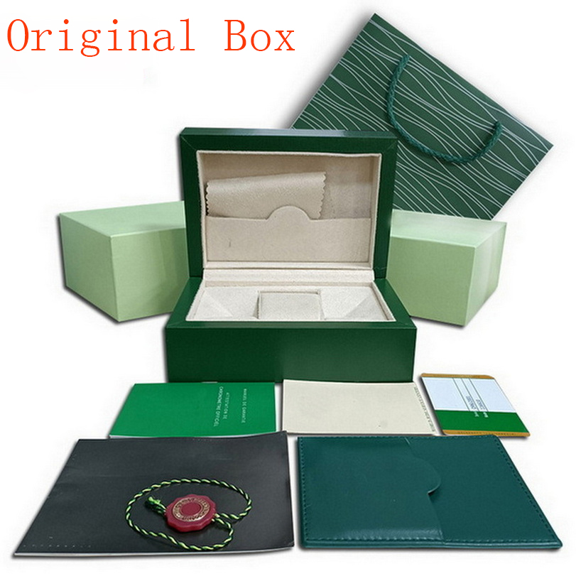 L Top Luxury Reloj Cajas verdes Relojes Relojes de regalos Tarjeta de bolsas de cuero para Rolex Original