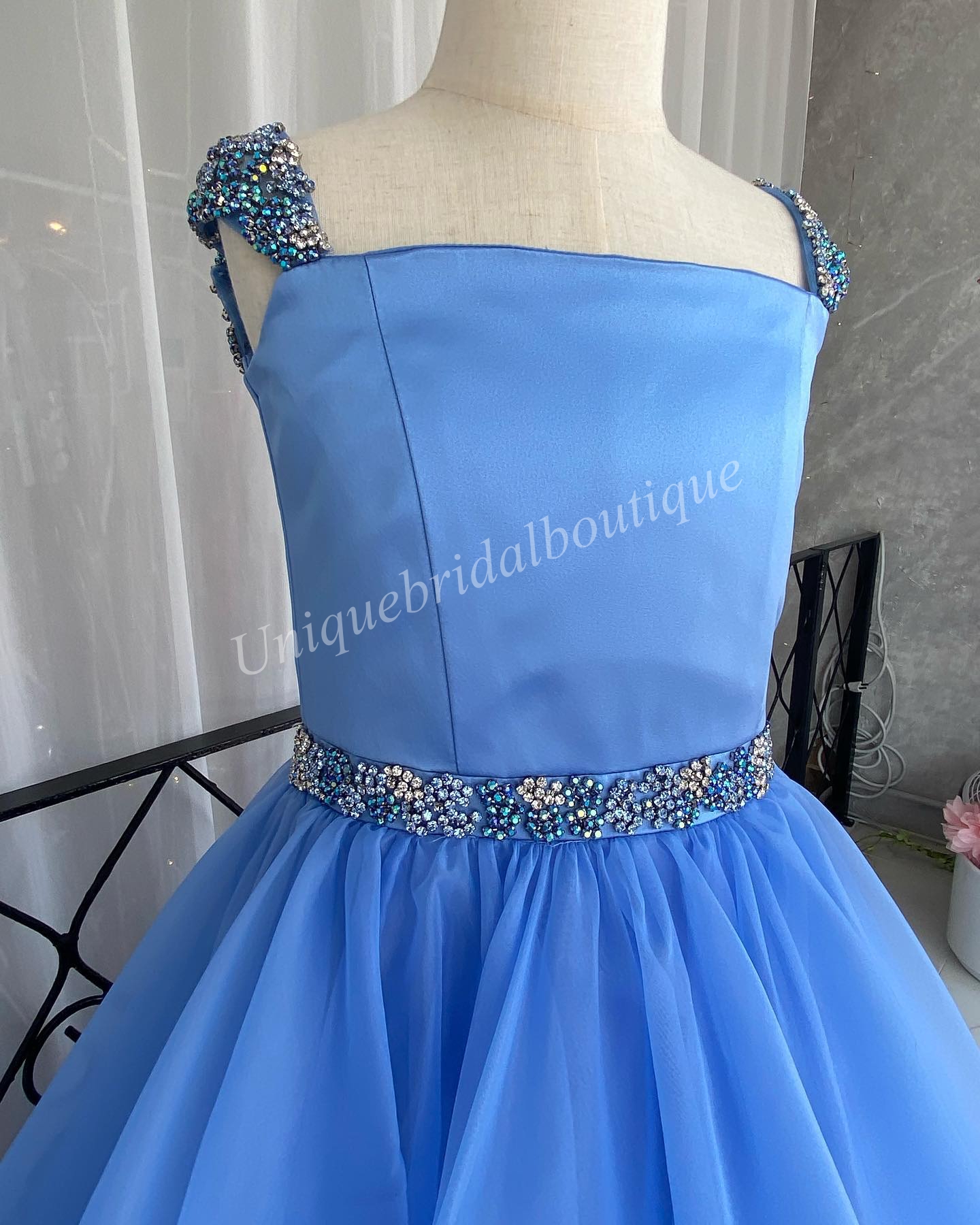 Teal Girl Pageant Dress 2023 Sherri Crystal Straps Organza Little Kids Birthday Formal Party Wear Robe Infant Toddler Teens Preteen Tiny Young Junior Miss Children