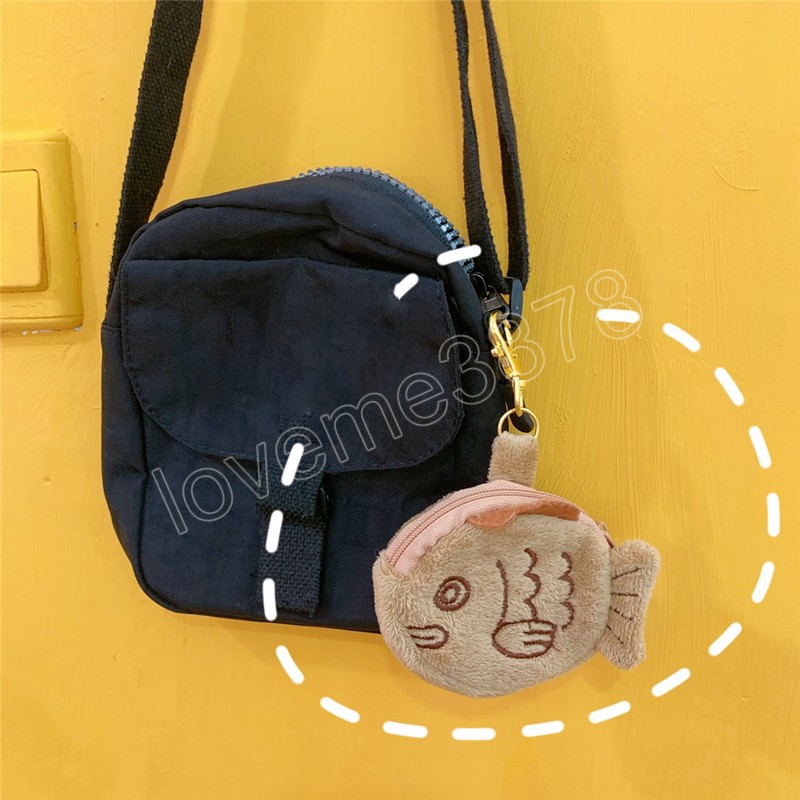 Monedero con forma de pez de peluche para niña, moneda, almacenamiento de llaves y dinero, auriculares, bolso de muñeca, billetera marrón de dibujos animados, bolsa con cremallera para niño