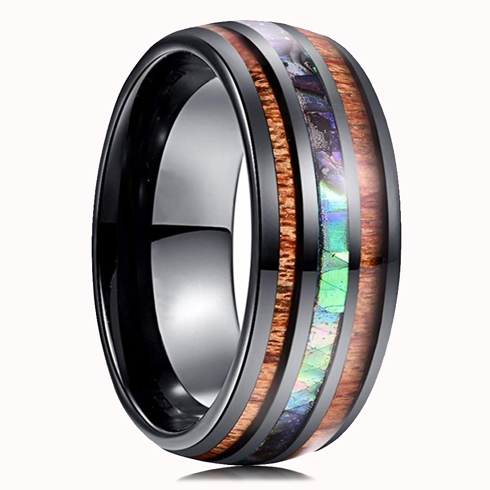 Fashion 8mm Black Titanium Steel Ring For Men Women Nature Forest Elk Antler Wedding Rings Men Wedding Band