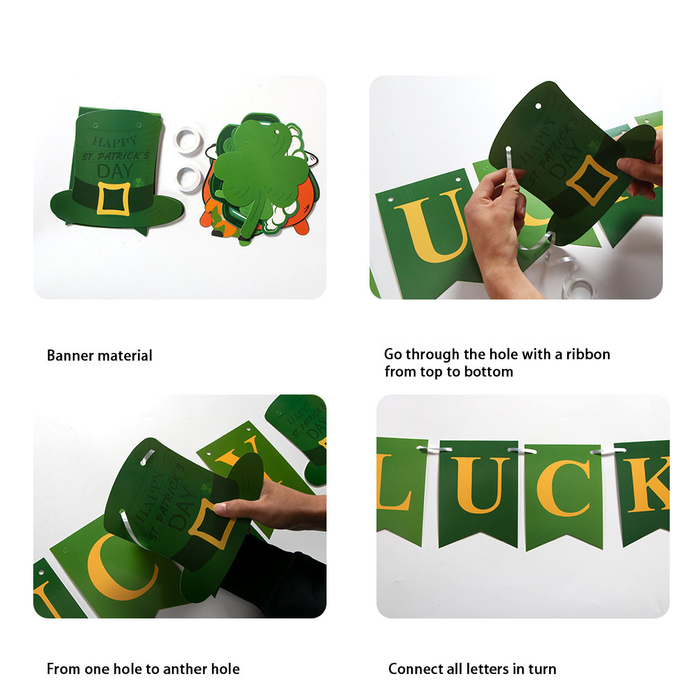 St Patricks Day Party Decoration LUCKY One Banner Shamrock Garland Pennant Irish Bunting Balloons for Party Supplies CPA4457 bb1111