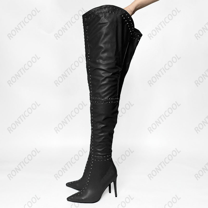 Ronticool estilo italiano Mulheres de inverno Boots cravejadas de estilete sexy de salto de estilete