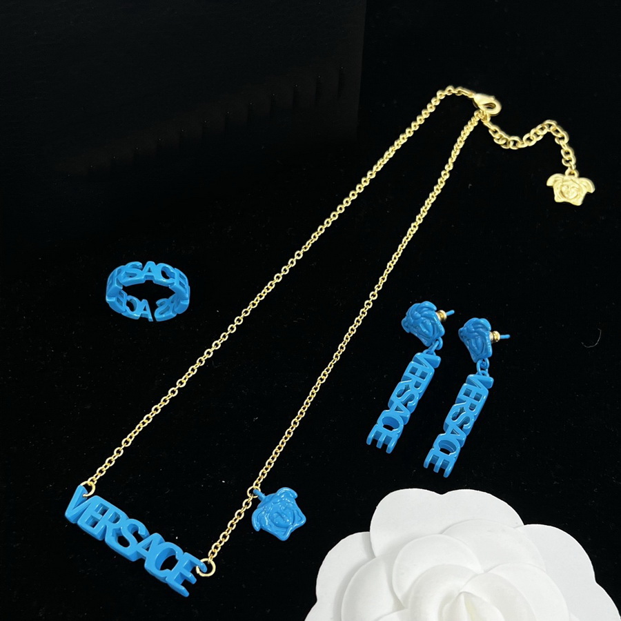Fashion Basilisk Medusa colorful letters Pendants Women's Bracelet Necklace Stud Earring Sets Brass colour enamel plating Ladies Designer Jewelry Ve-810