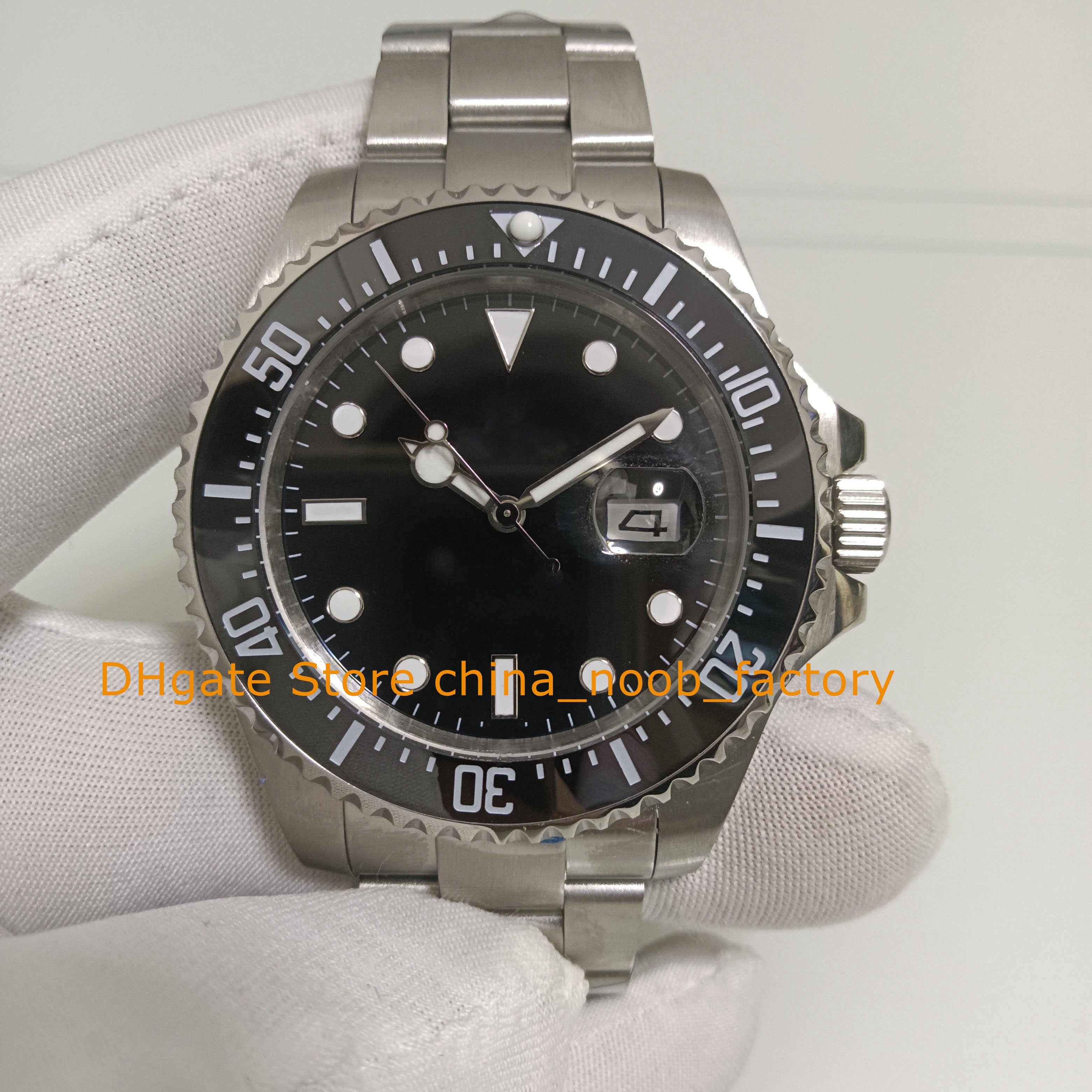 En Box Men's Watch Men Black Dial 43 mm 50 aniversario Bisel de cerámica Pulsera de acero inoxidable Asia Automática mecánica Mens Sports Wristwatches