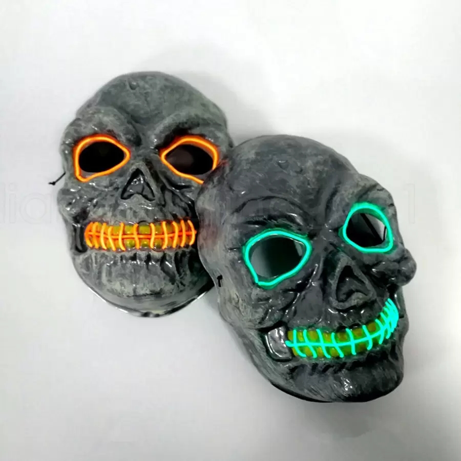 Maschera luminosa con teschio, costume, maschera feste a LED, tema horror, cosplay, filo EL, forniture feste di Halloween