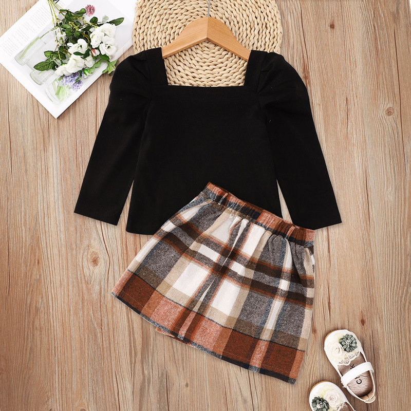 Clothing Sets Toddler Kids Baby Grls Autumn Spring Full Sleeve Solid Top Shirts Plaid Buttons Skirts Children Fashion Clothes Set 1-8Y 221110