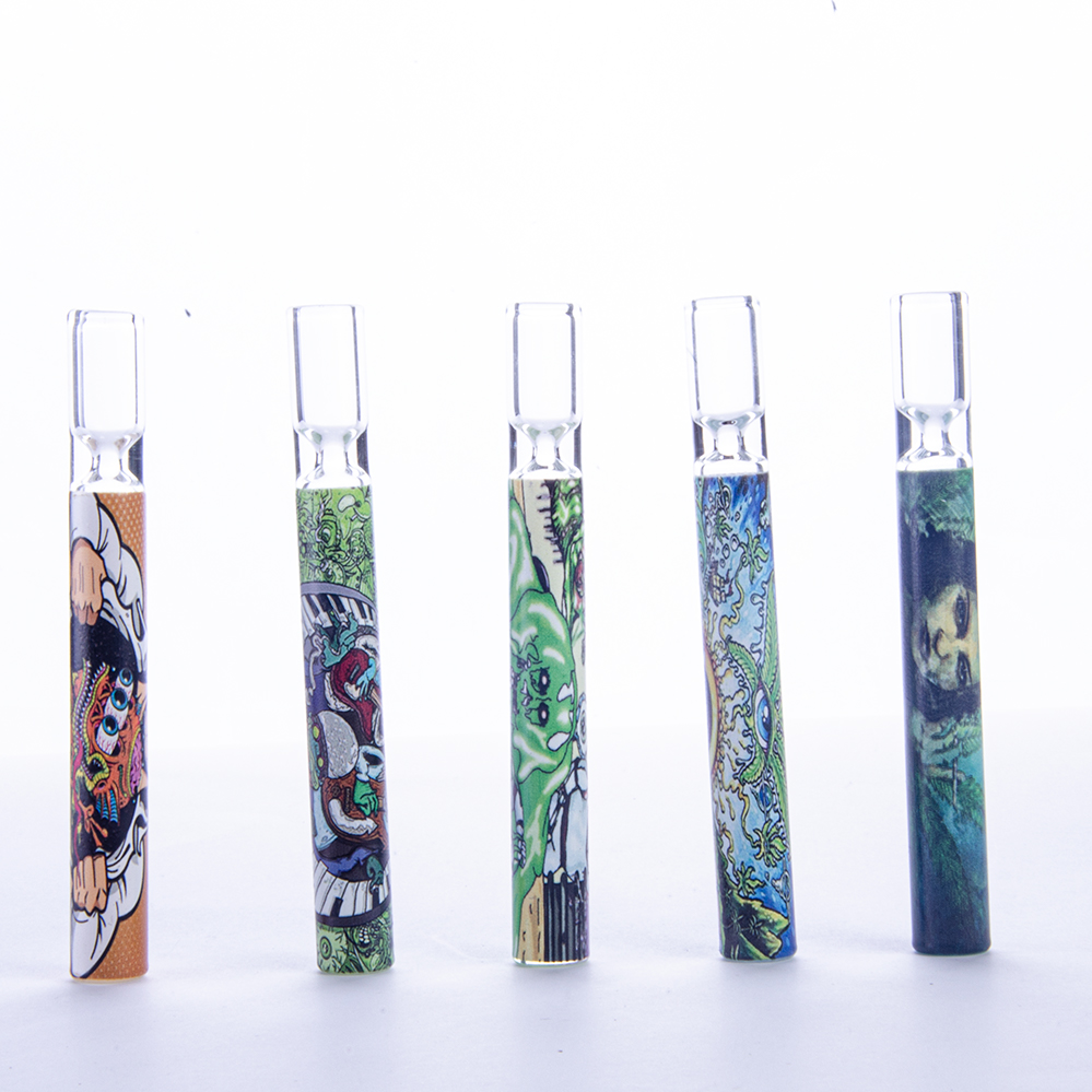 Pyrex glass one hitter pipe bat smoking accessories 4 inch colorful cartoon Steamroller Hand Pipe oil burner Filters tube nail tips bong