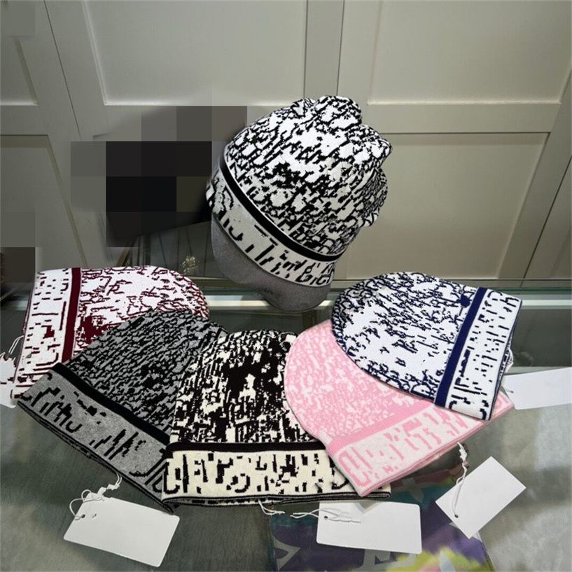 Gorros de luxo designer de feijão de inverno homens e mulheres design de moda chapéus de malha outono boné de lã carta jacquard unissex crânio quente hat2864