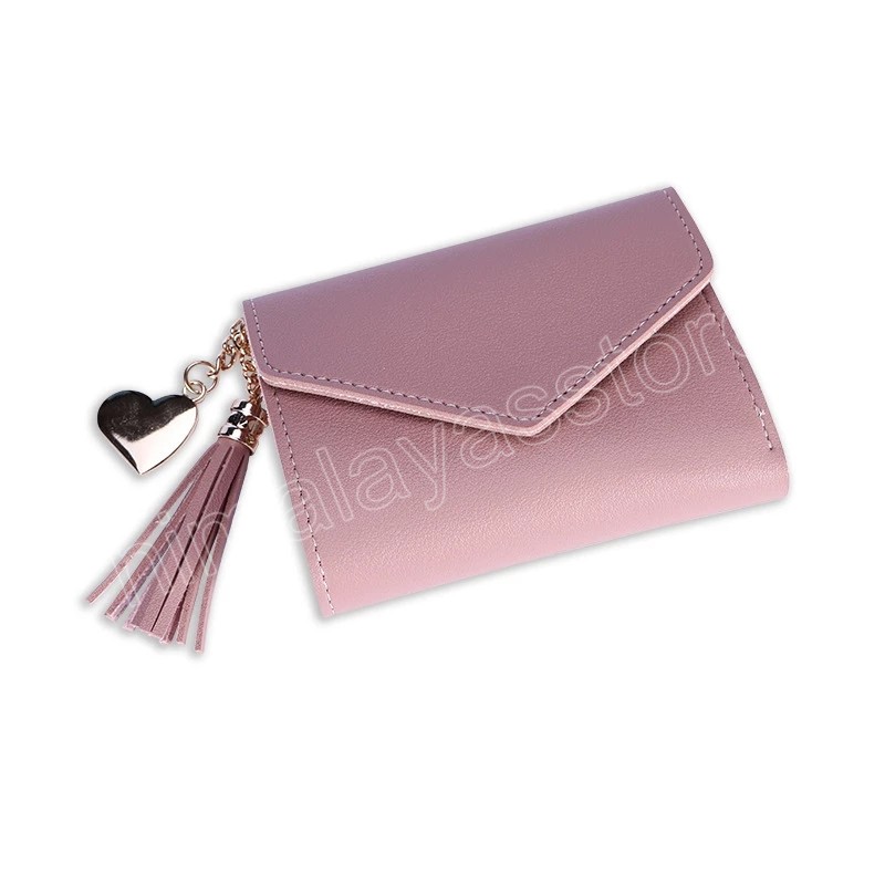 Carteira curta feminina Fashion fofo pequeno Tassel fresco mini -aluno damas de 3 vezes zíper da fivela pequena bolsa